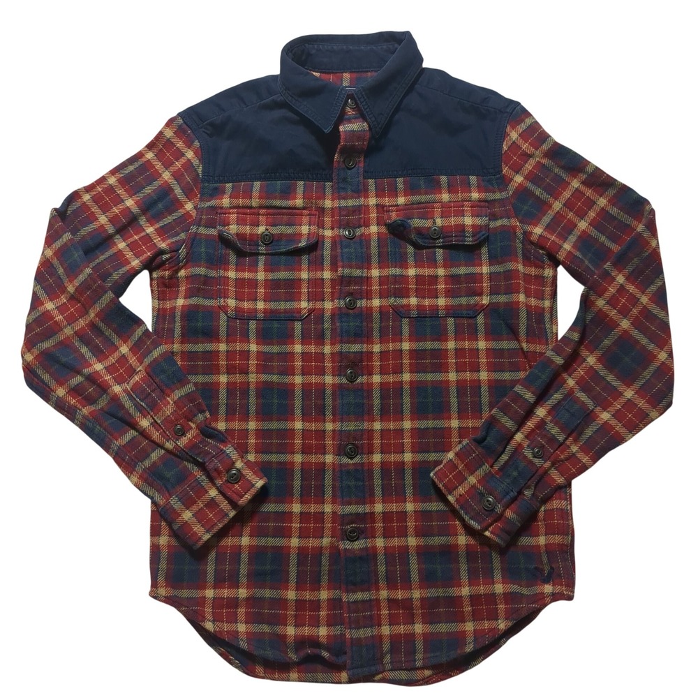 American Eagle Men Small Heavyweight Flannel Shirt Red Navy Plaid